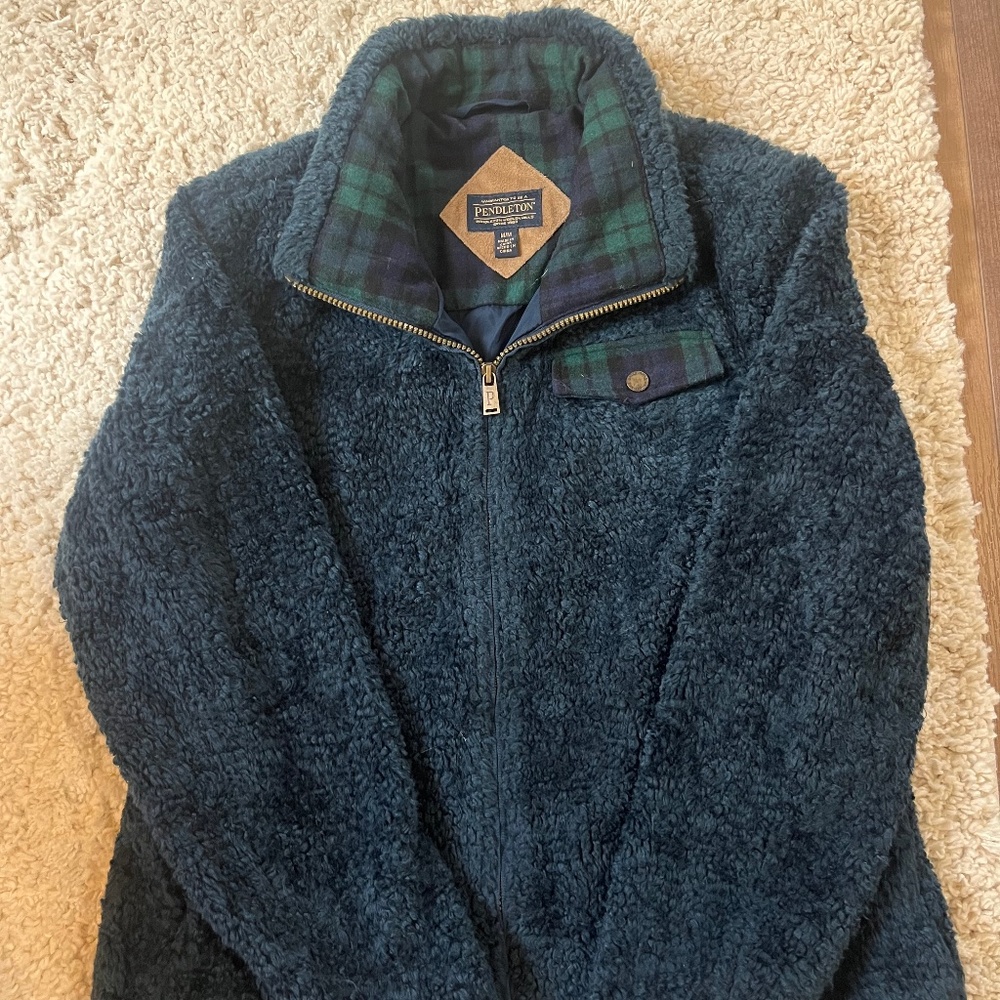 TealPendleton Jacket with Plaid Collar and Pockets